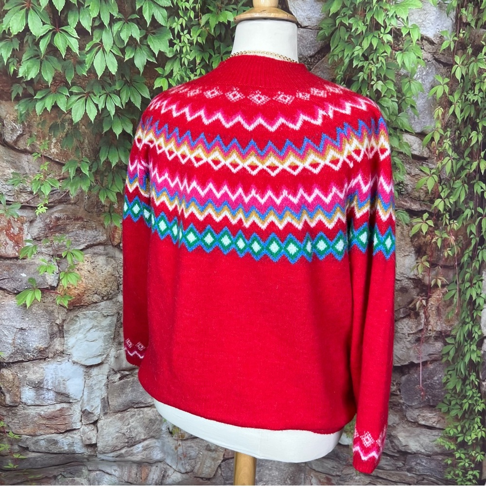 CROFT & BARROW Plus Red Fair Isle Nordic Chevron Cabincore Mock Neck Sweater, 2X - Picture 7 of 10